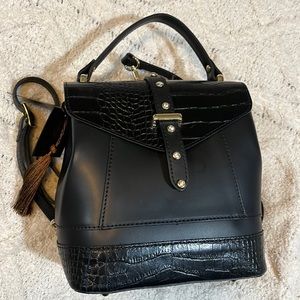Genuine leather House of Harlow 1960 black snakeskin rhinestone backpack